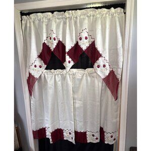 Ladybug Embroidered Cream Curtain Set with 56" Valance & 28" Tier Panels